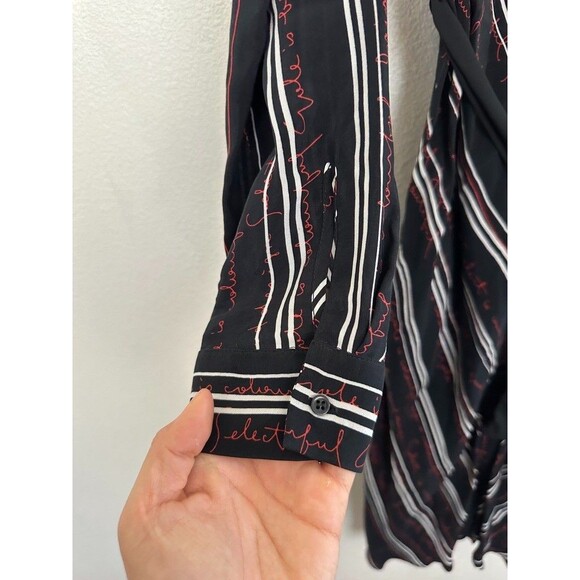 MAJE Regga Shirt Dress Chevron Stripe Print Logo Lettering Belt Black Size 1 (S) - Picture 8 of 13